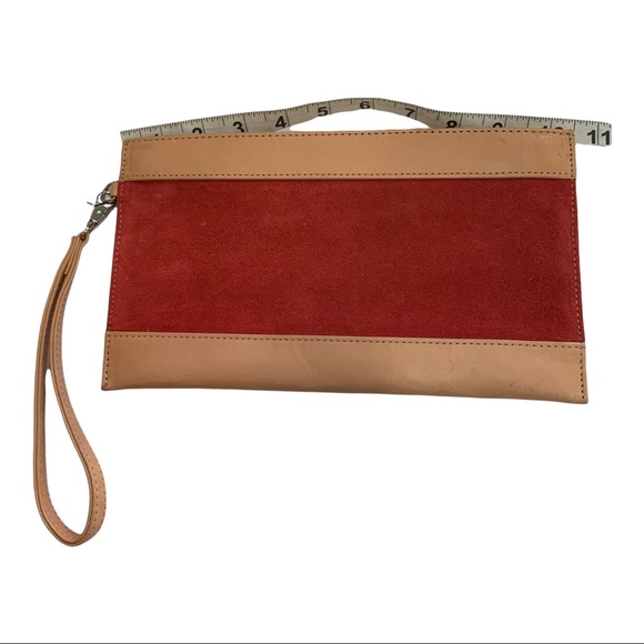 Claudia Rossini Wristlet Red Suede and Tan Leather 10" x 6" Perfect! - Picture 4 of 7
